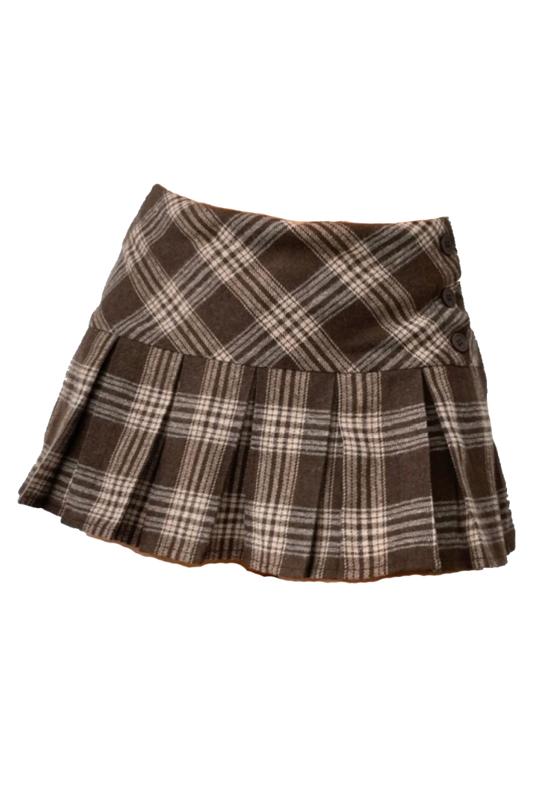 Itty Tartan Mini Skirt (Brown) – Shop Israella - Main Image