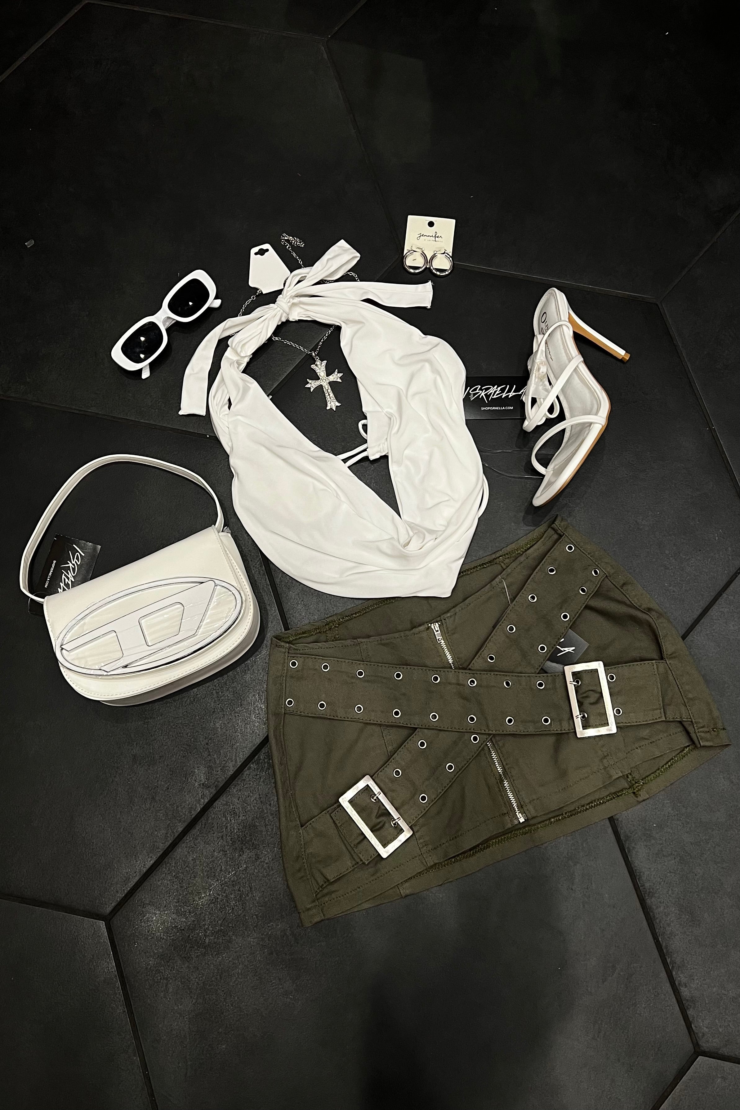 Cash Belt Mini Skirt (Olive Green)