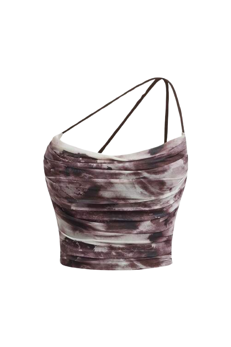 Jade Mesh Ruched Top (Brown Multi)