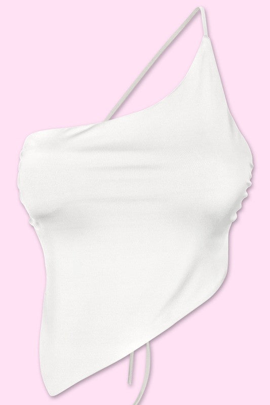 Glamorous Halter Asymmetrical Top (White)