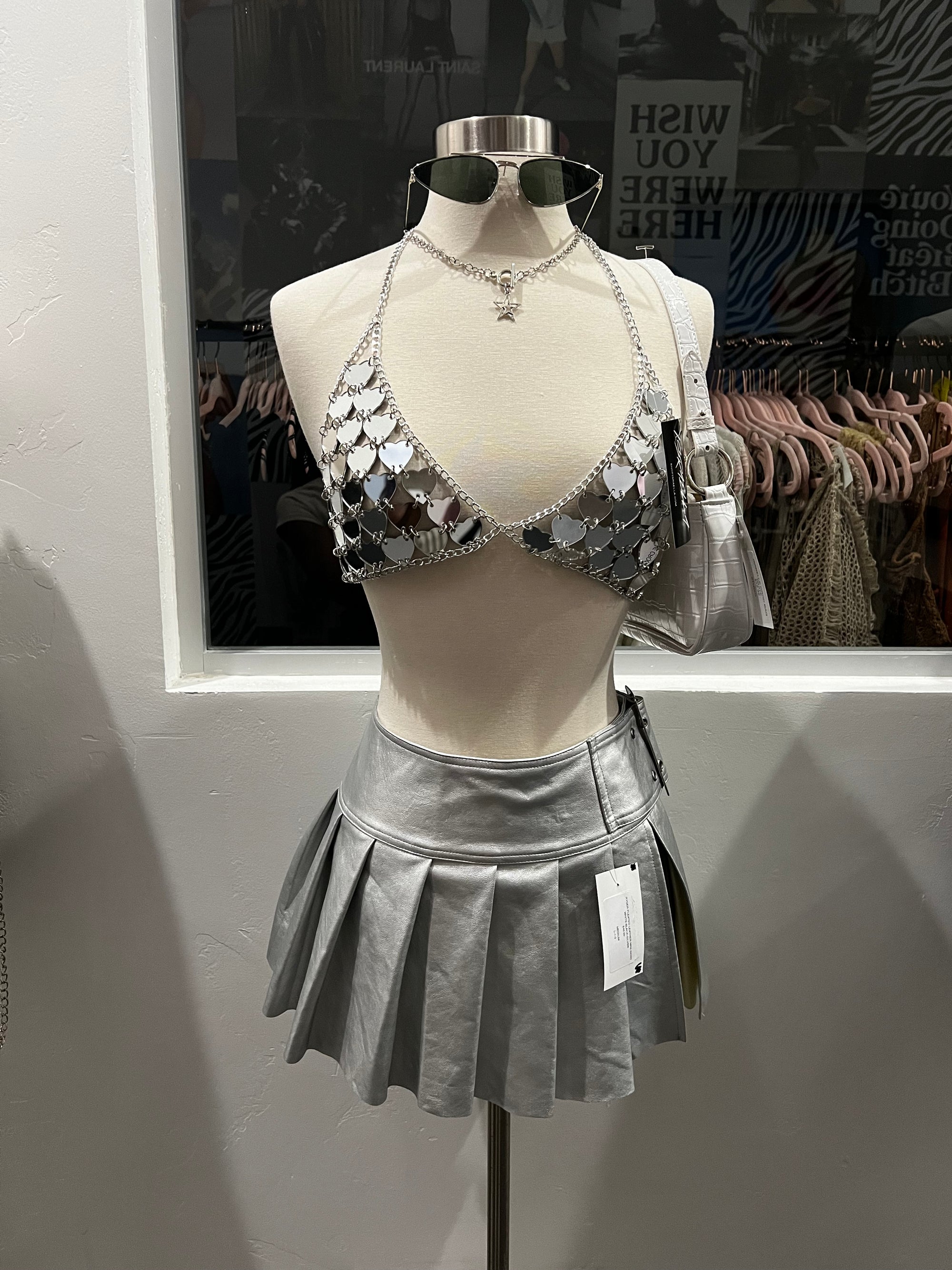 Gia Metal Crop Top (Silver)