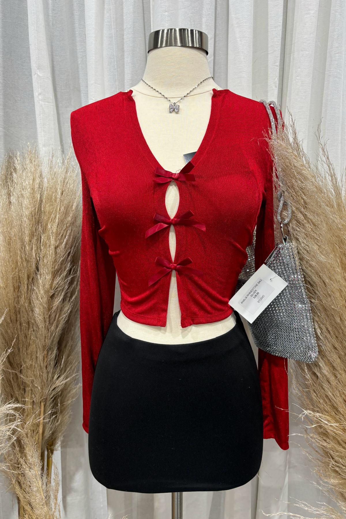 Mora Bow Long Sleeve Top (Red)