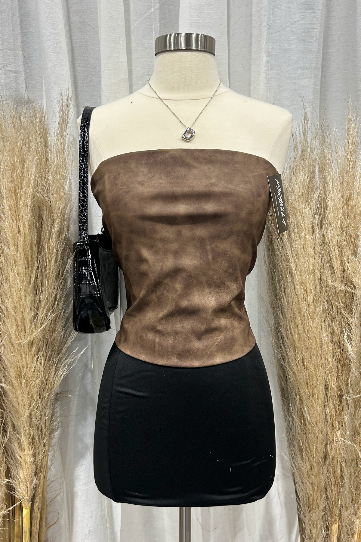 Brianna Leather Tube Top (Khaki Brown)