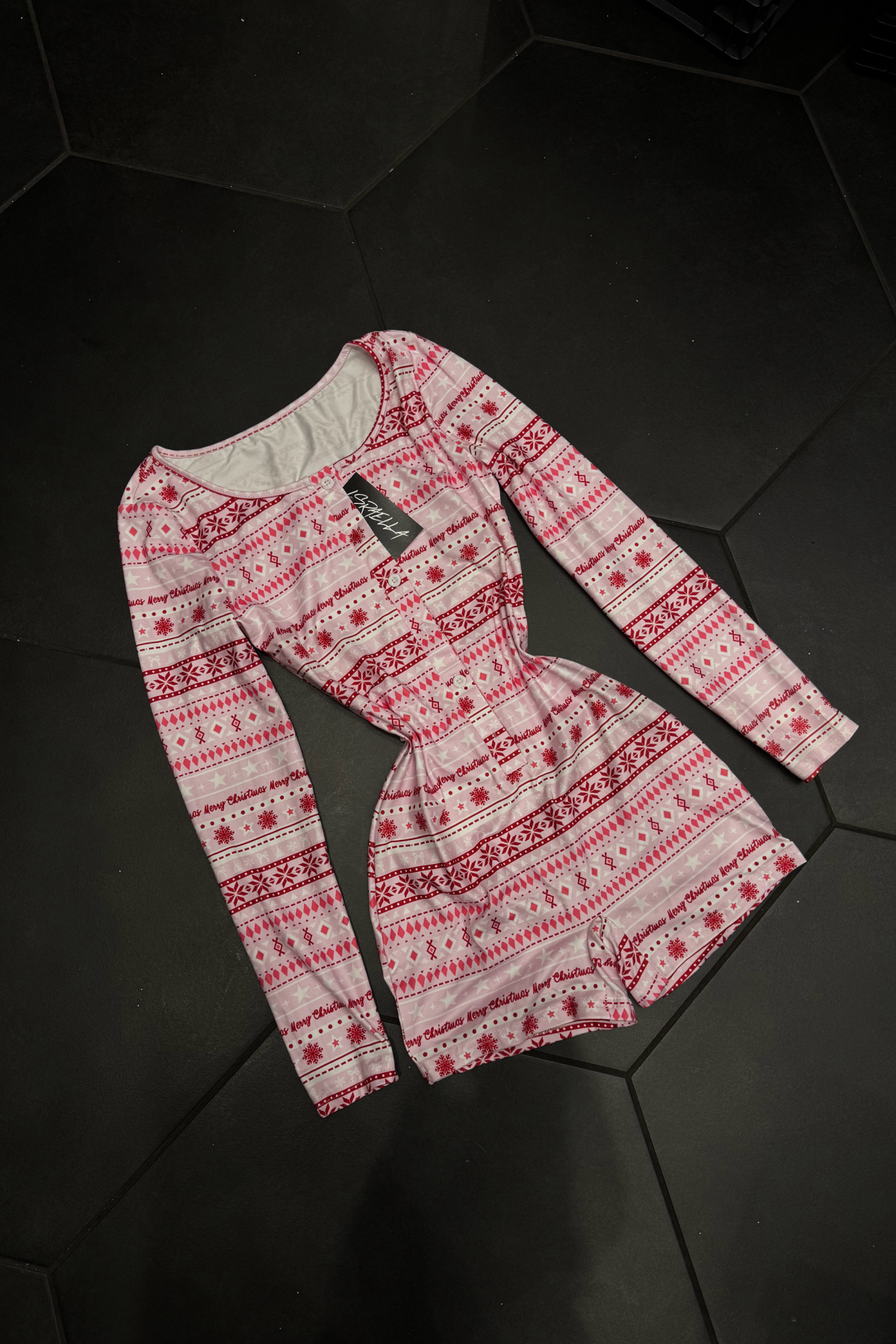 Merry Christmas Snowflake Romper (Pink)
