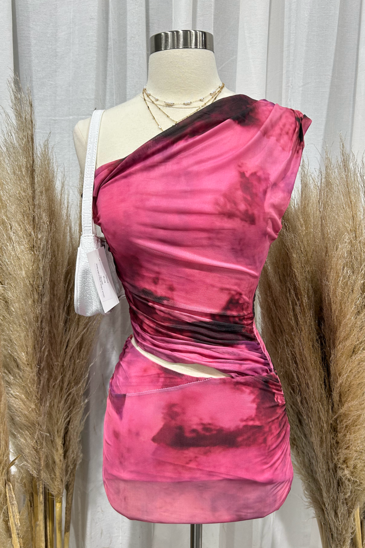 Kiana Mesh Mini Dress (Pink Multi)