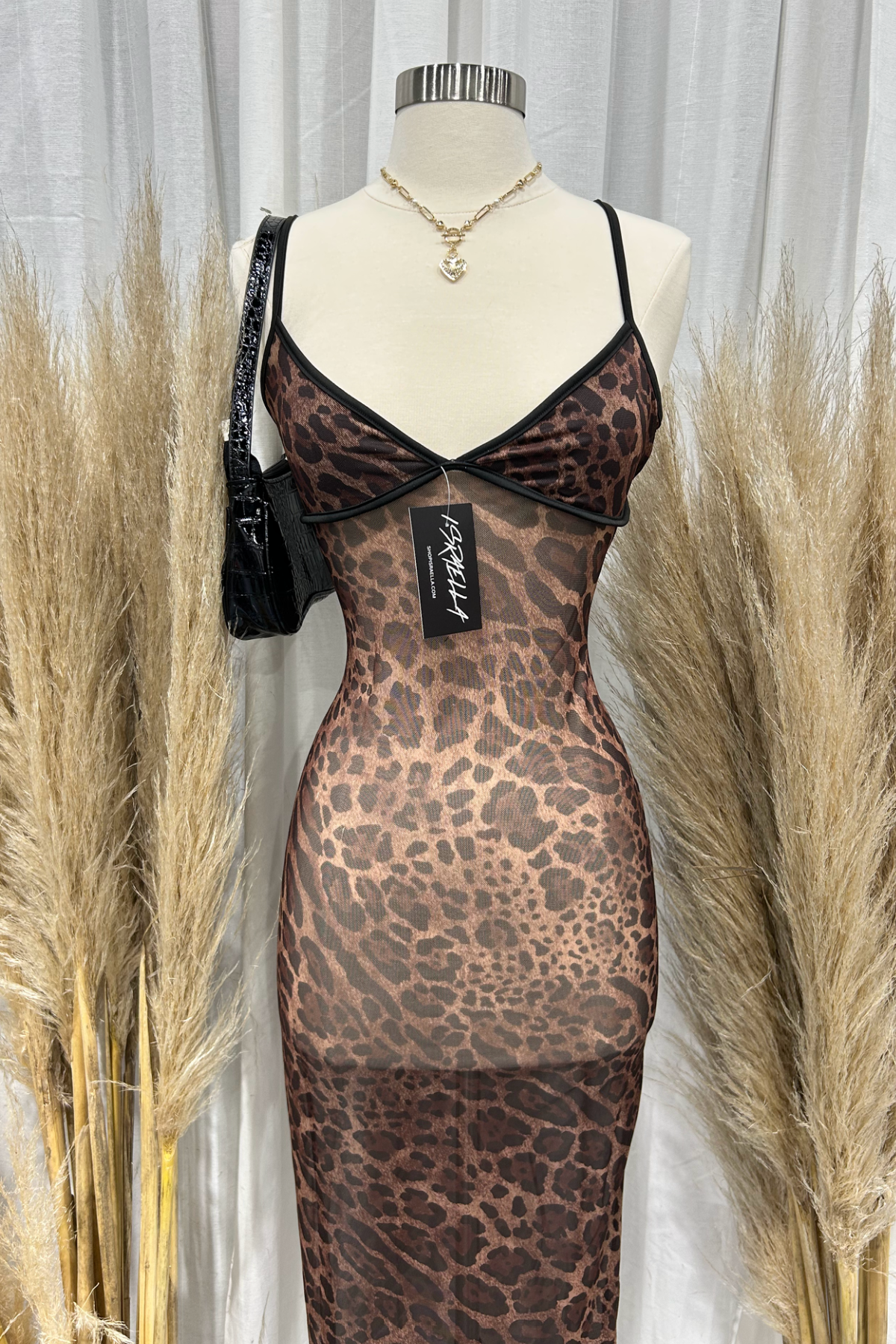 Rain Mesh Maxi Dress (Dark Brown Leopard)
