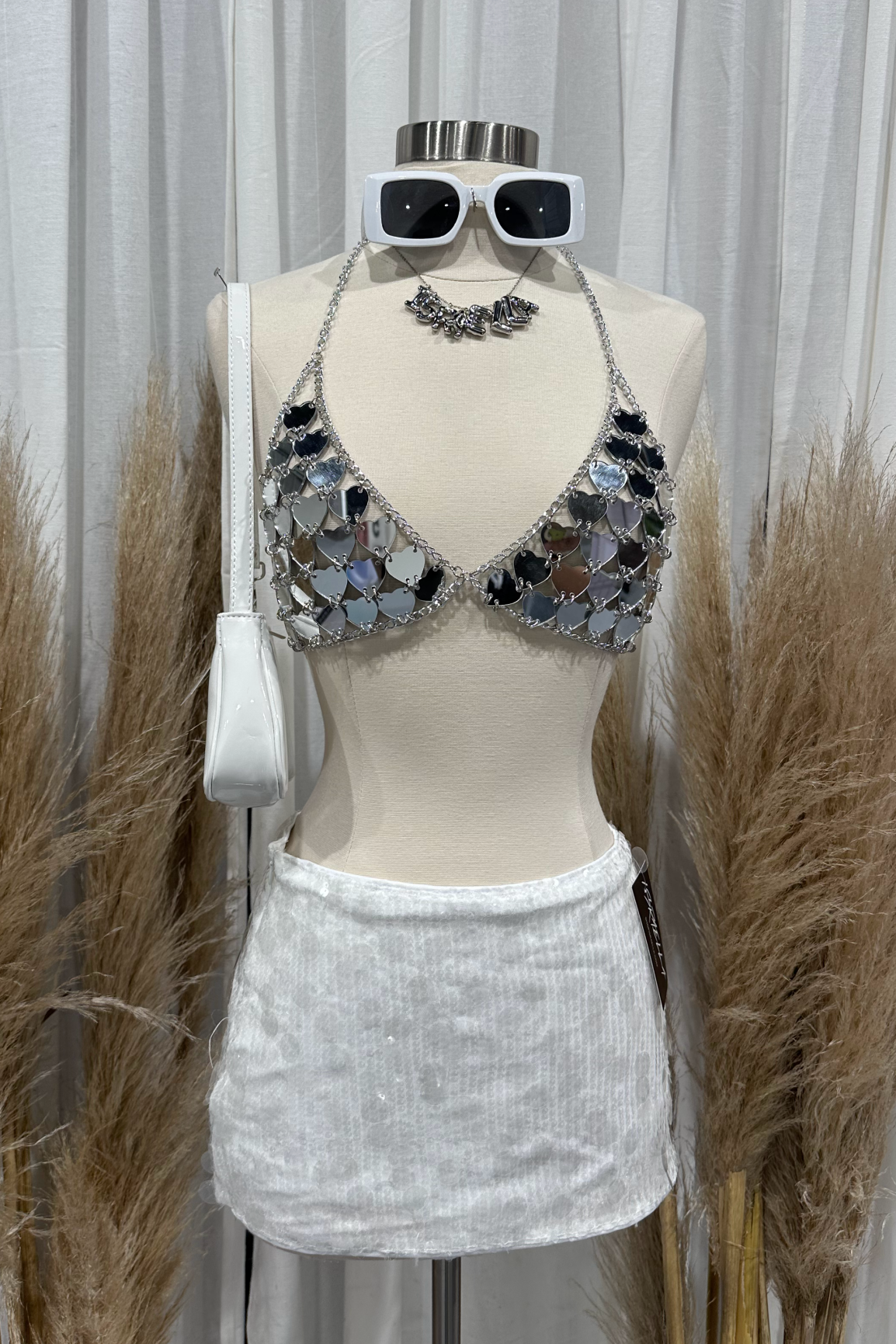 Alana Sparkle Mini Skirt (White)