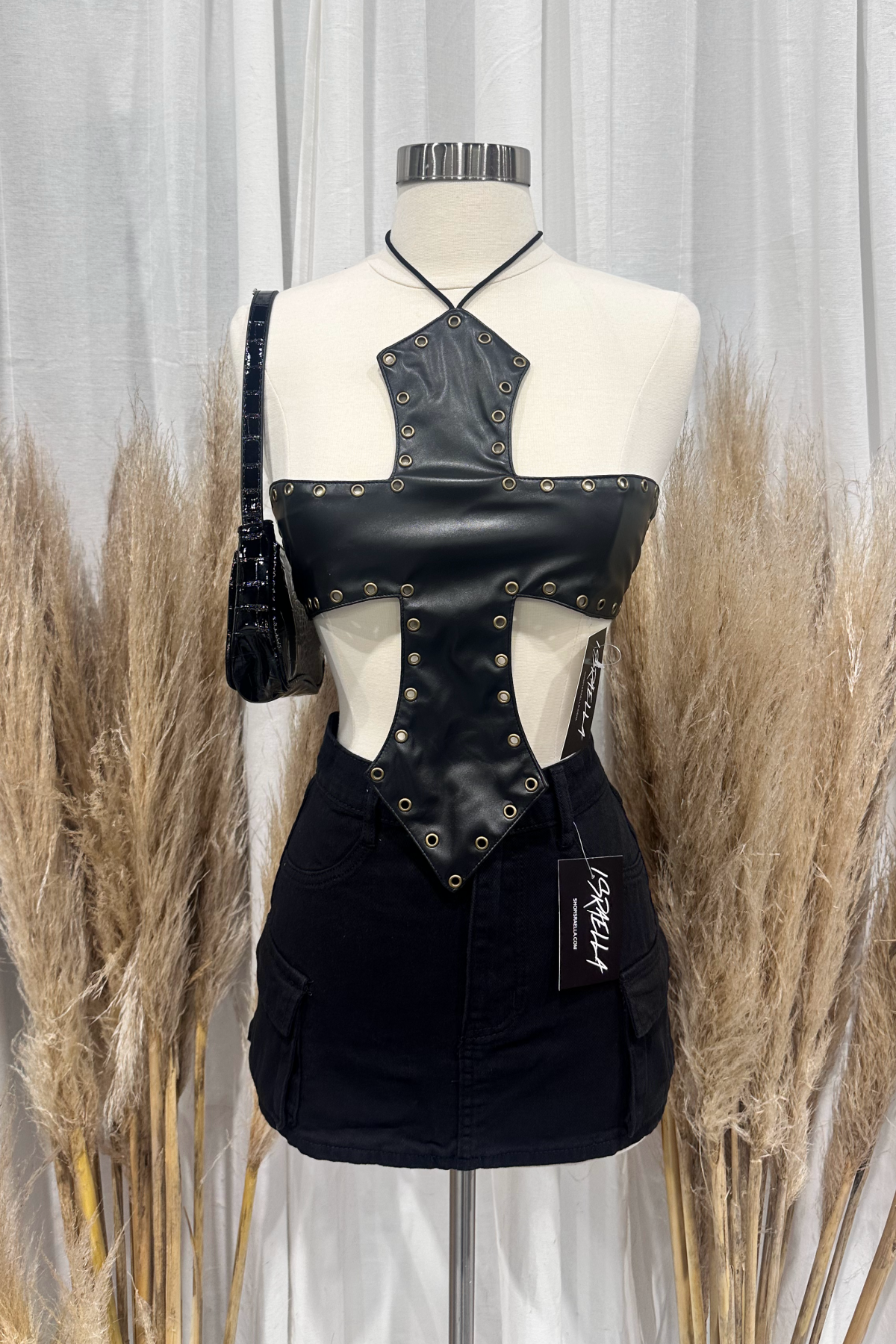 Cross Halter Tie Top (Black)