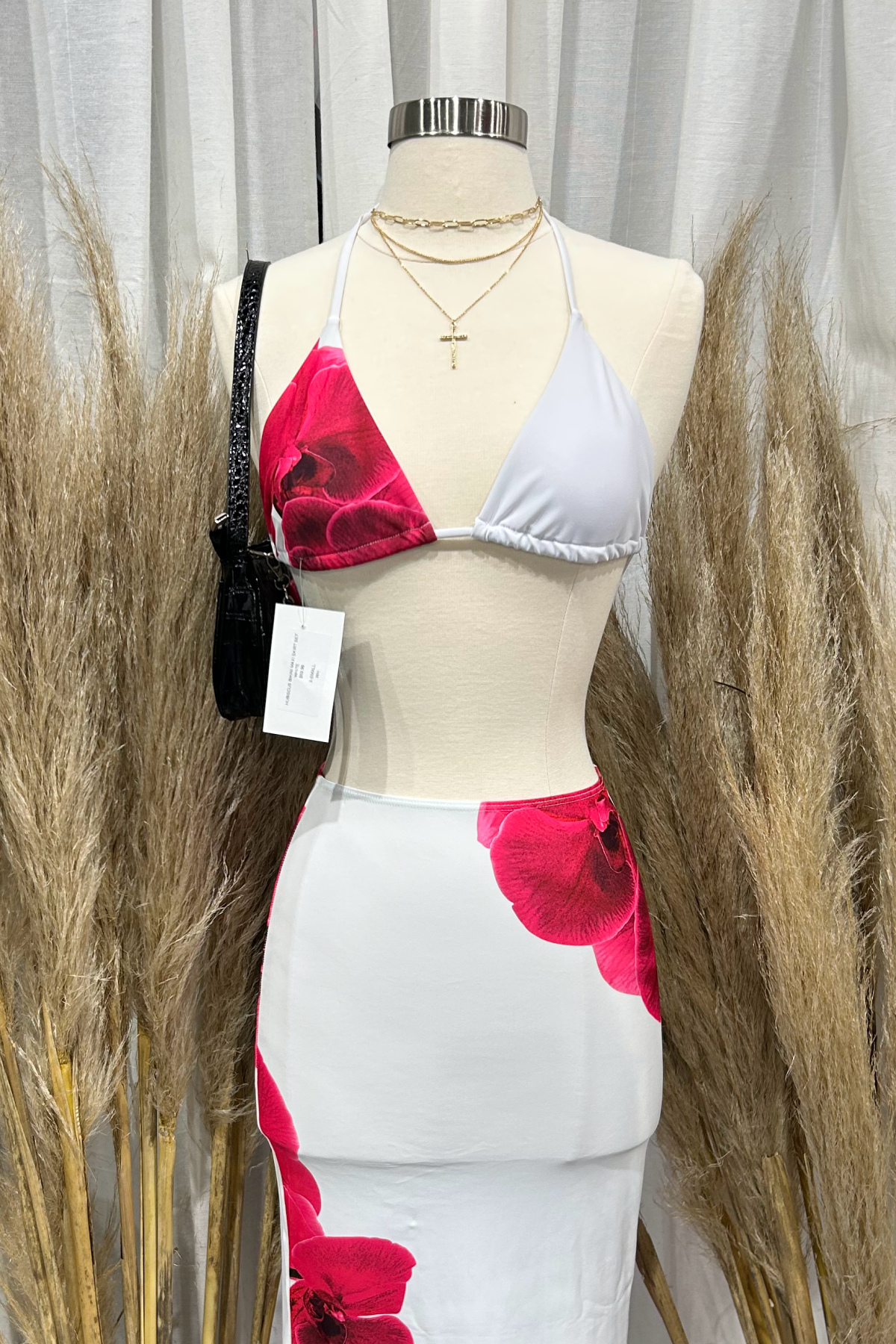 Hibiscus Bikini Maxi Skirt Set (White)