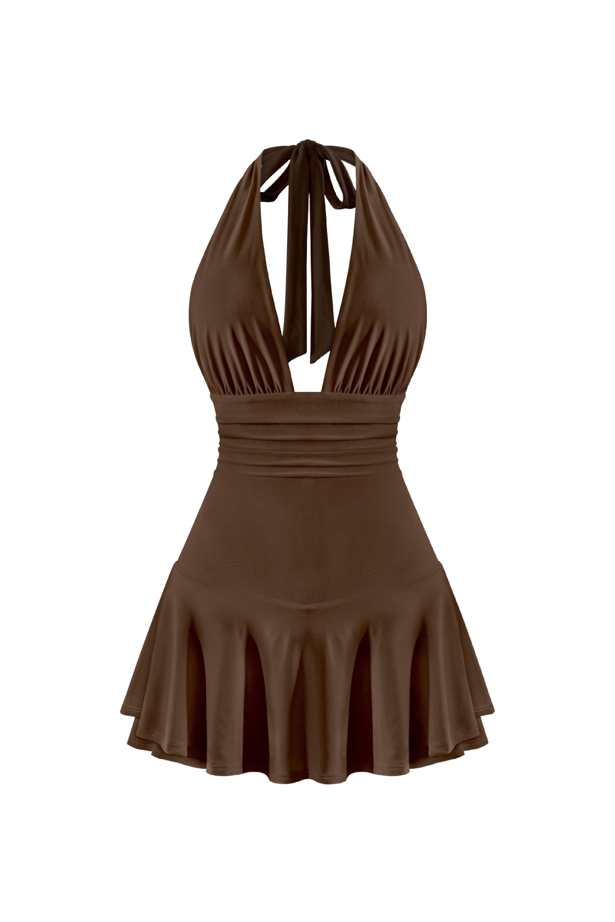 Carolina Halter Mini Dress (Brown)