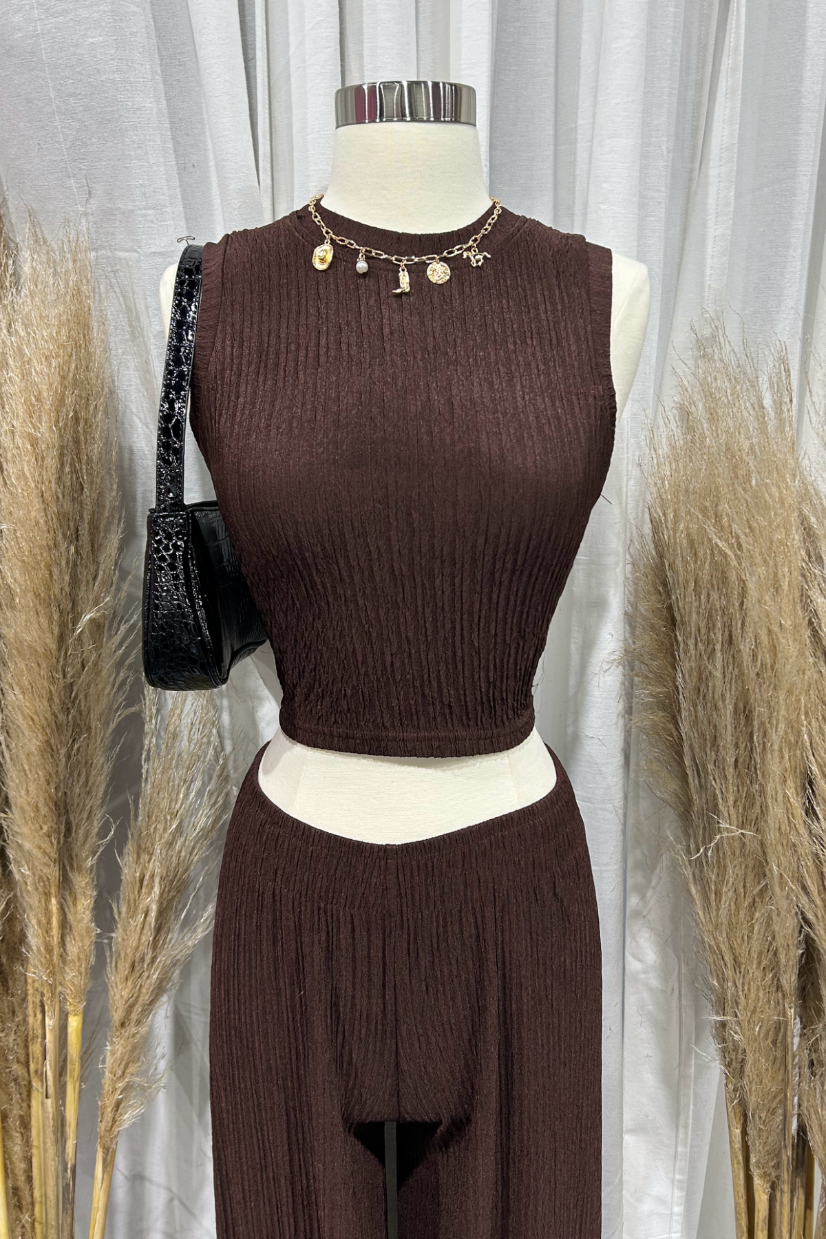 Iris Pleated Pants Set (Espresso Brown)