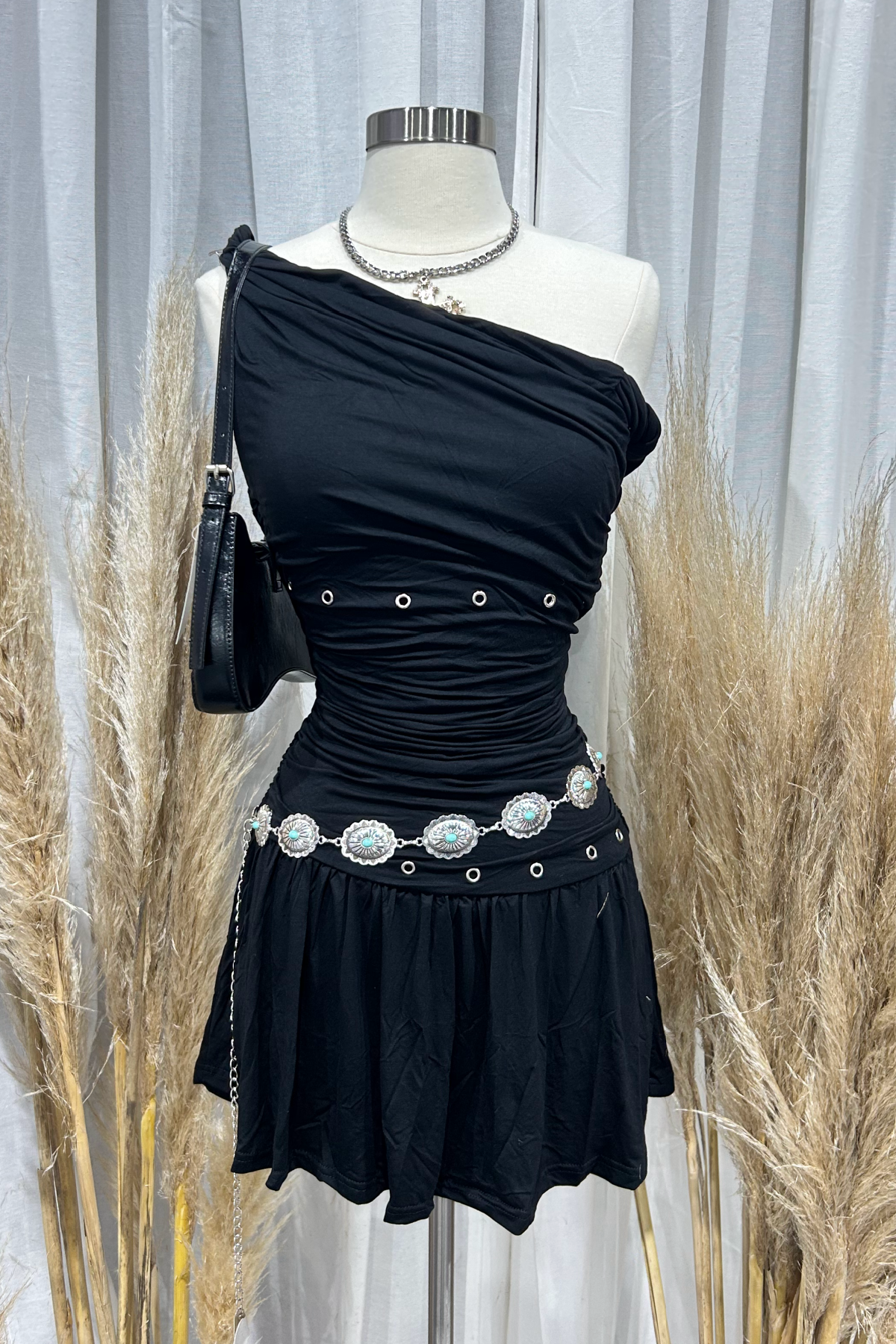 Azalea One Shoulder Mini Dress (Black)