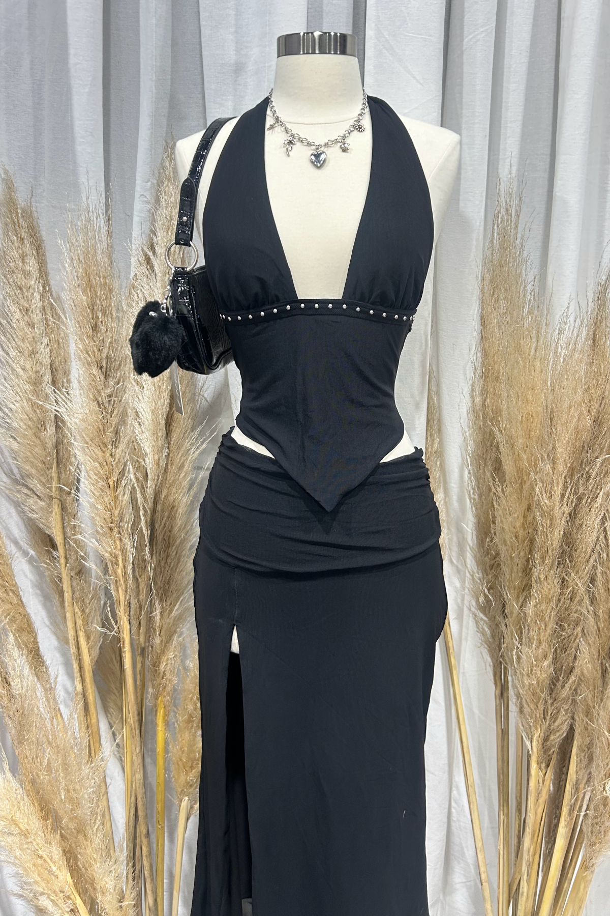 Bow Lace Halter Skirt Set