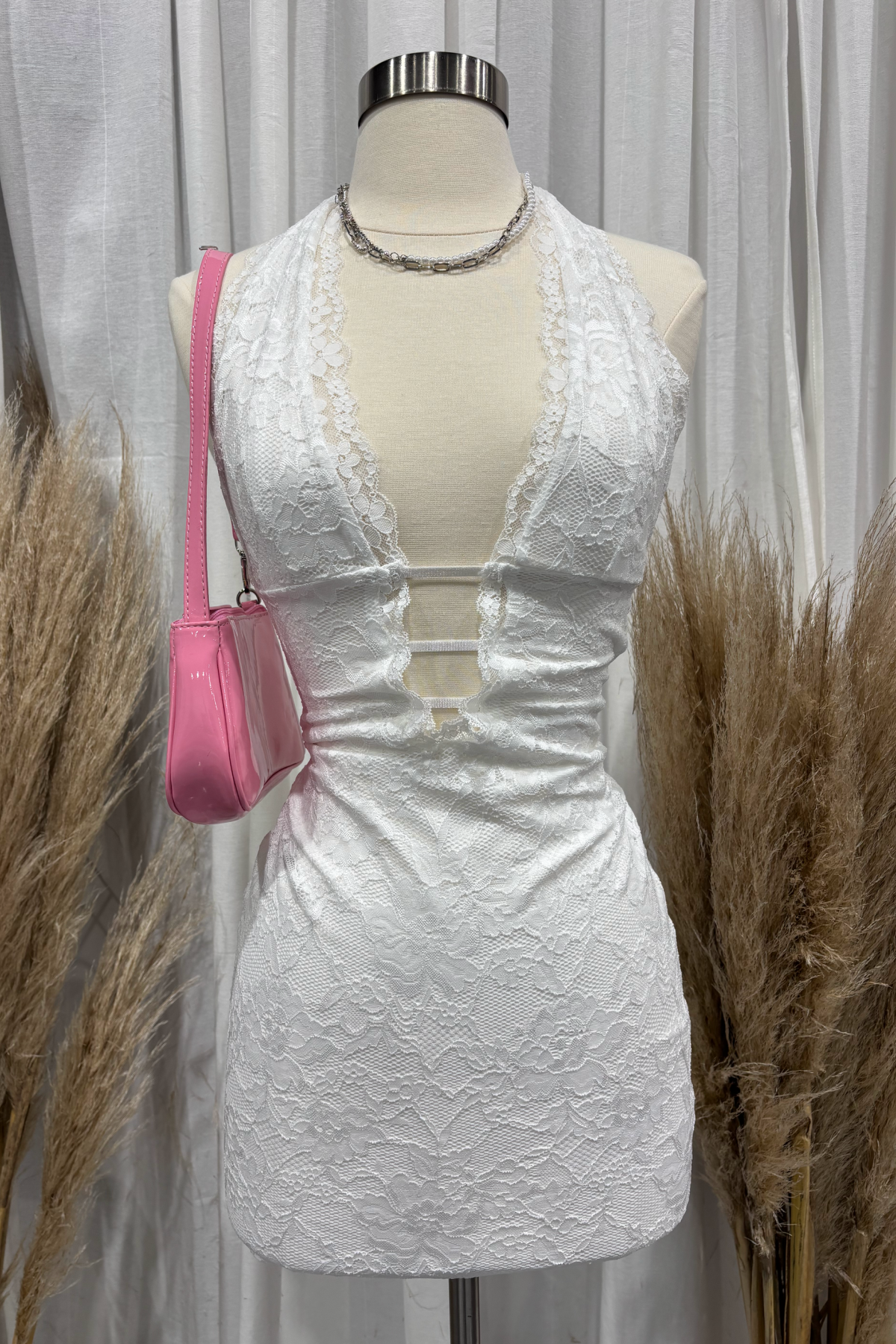 Esther Lace Mini Dress (White)