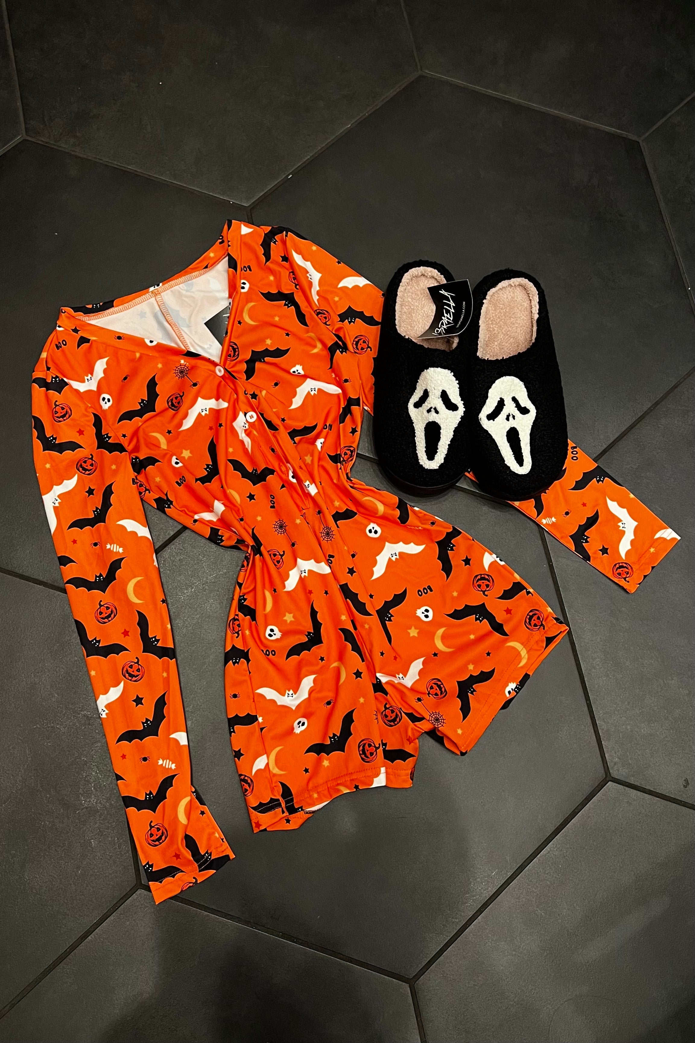Batty Halloween Romper (Orange)