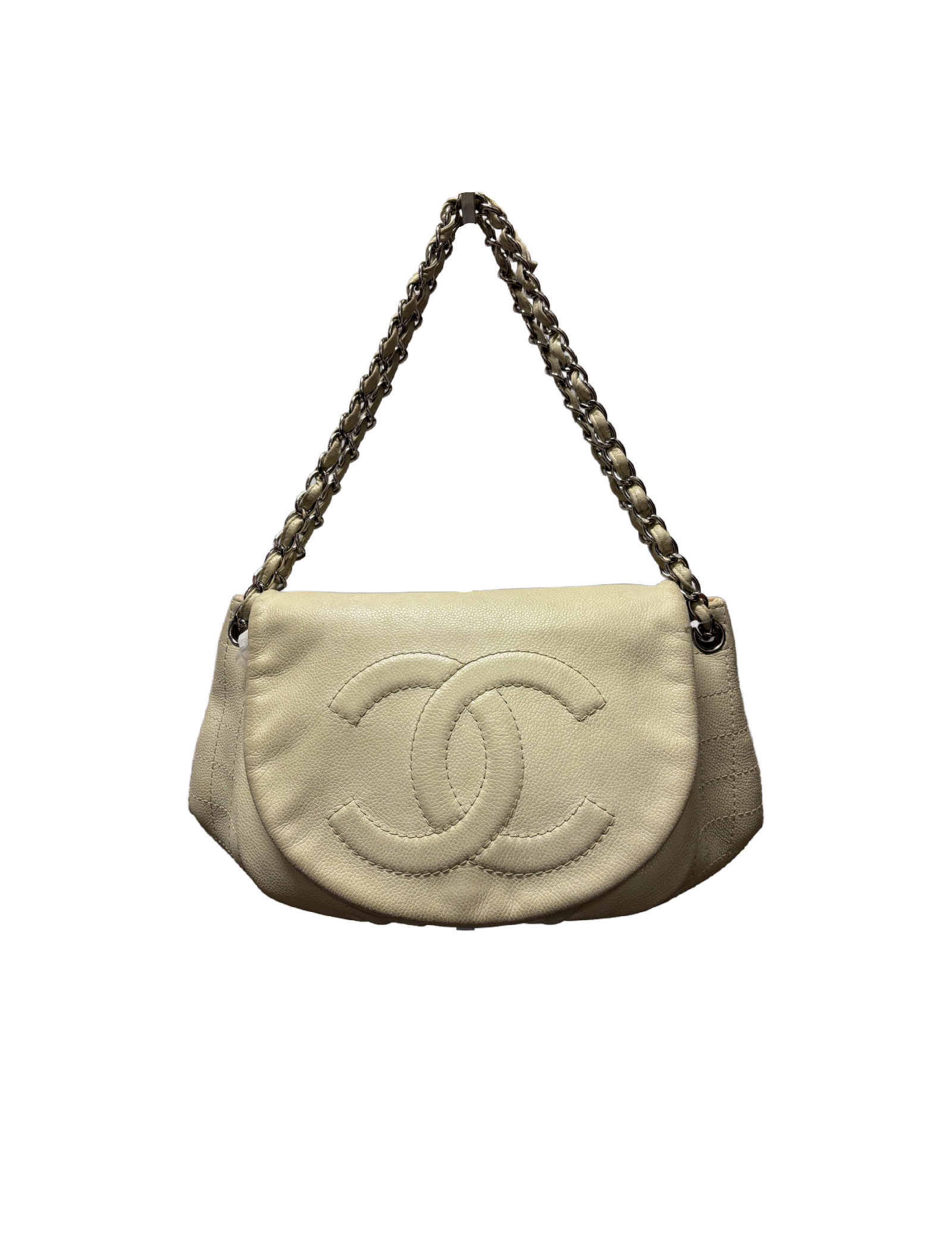 CHANELシャネル　エナメル　ラウンドトウ　CCマークチァーム Vintage Chanel CC Half Moon Shoulder Bag (Cream) – Shop Israella