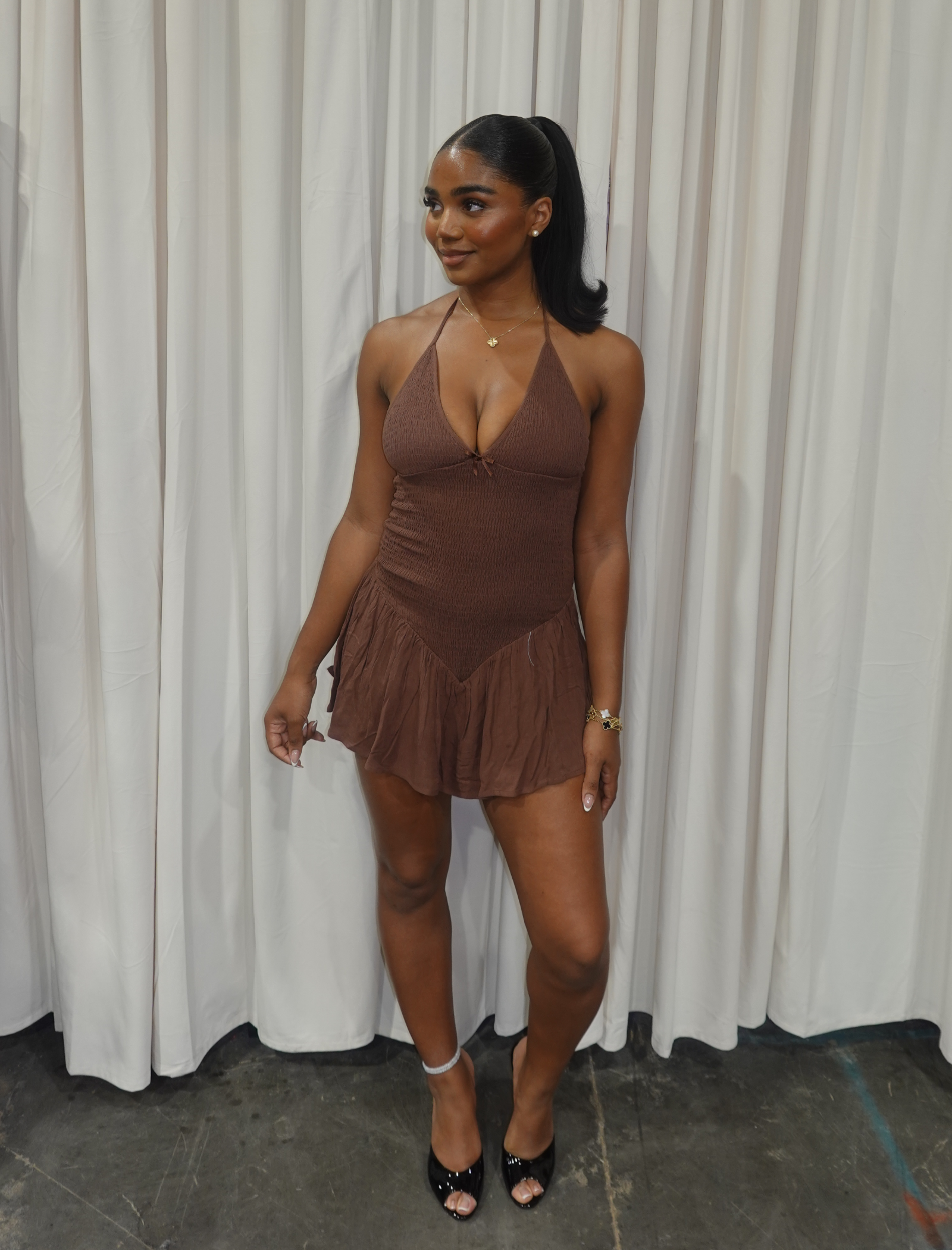 brown halter mini dress Clarisse (Brown) versatile piece Hugo Boss Hank Slim #Women Boots Size:8