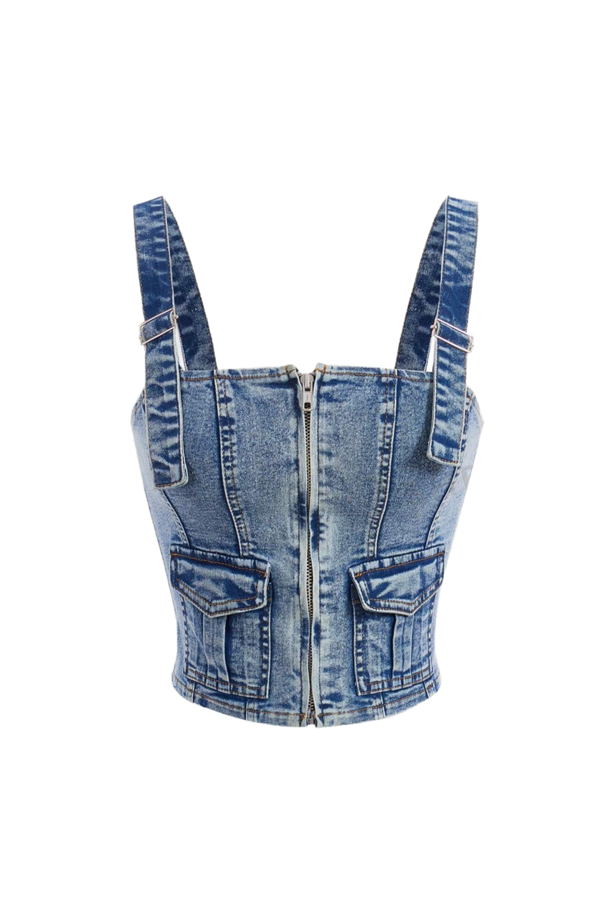 Mabel Front Zip Top (Blue Denim)