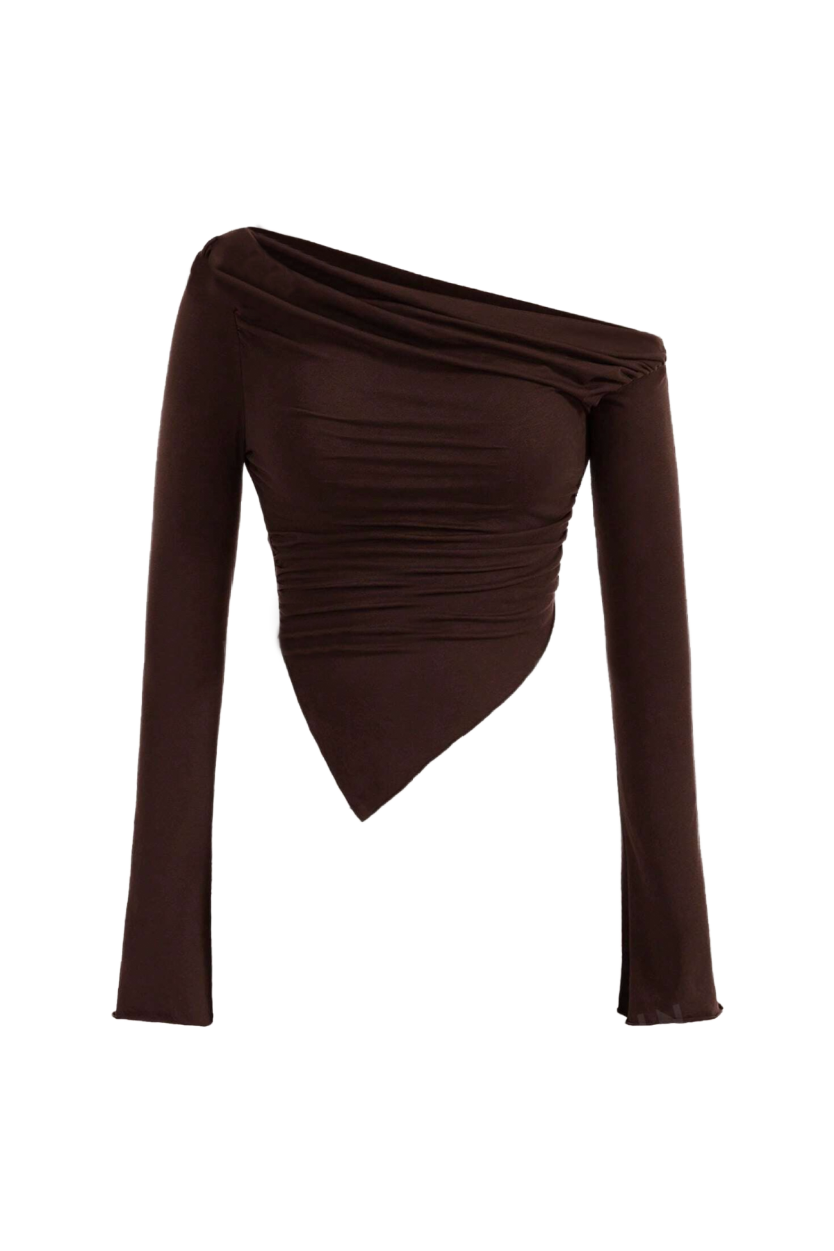 Olive Long Sleeve Asymmetrical Top (Coffee Brown)