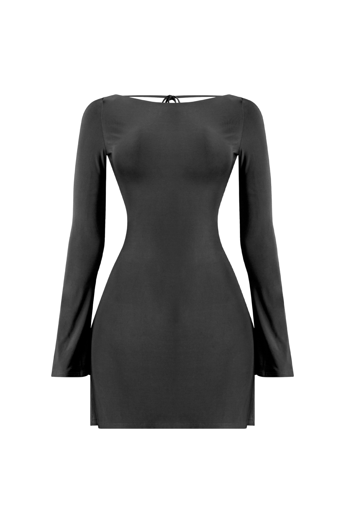 Olivia Long Sleeve Open Back Mini Dress (Black)