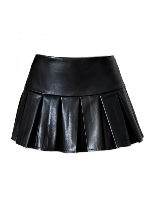 Killz Leather Pleated Mini Skirt (Black)