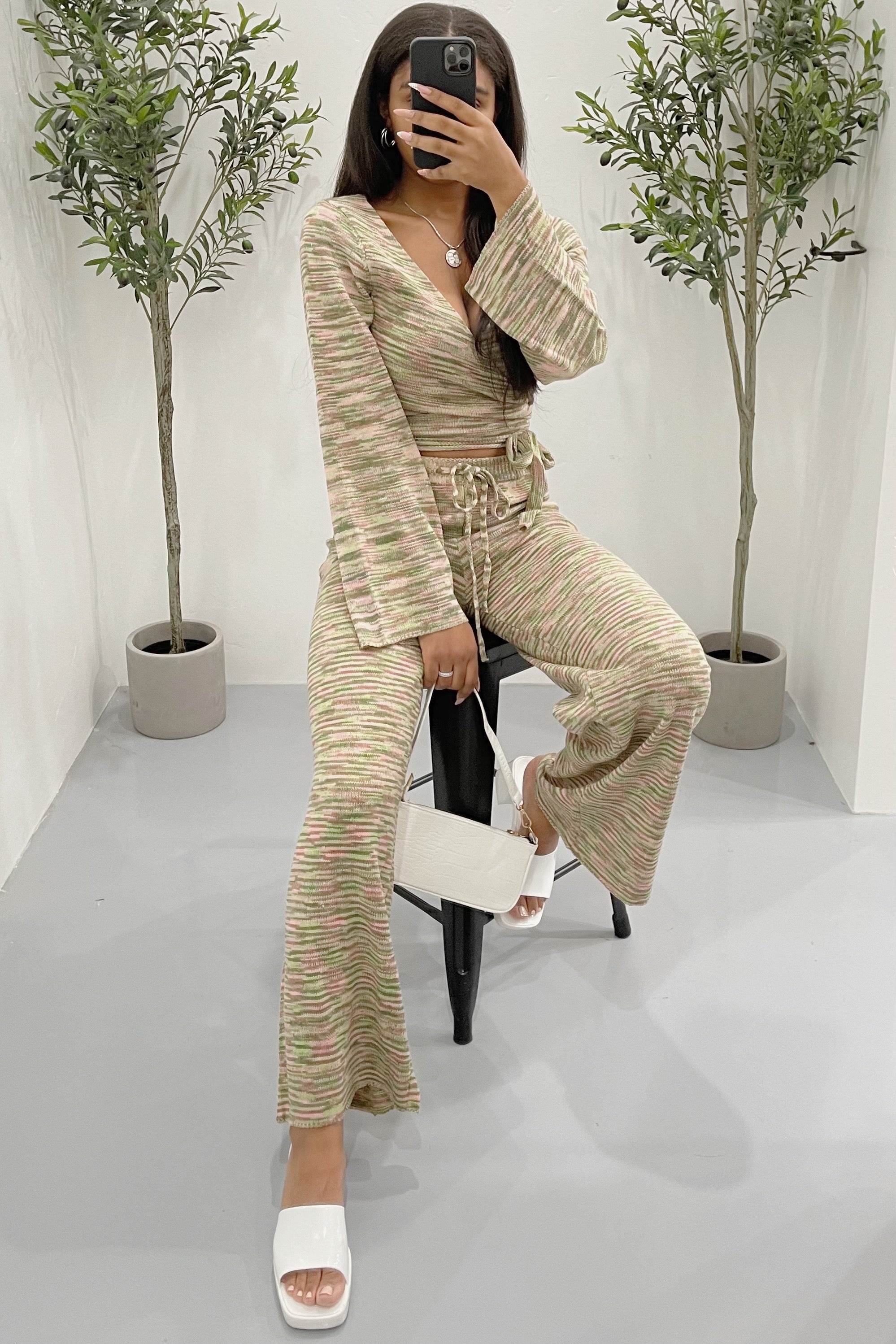 Veronica Knit Pants Set (Avocado Green)