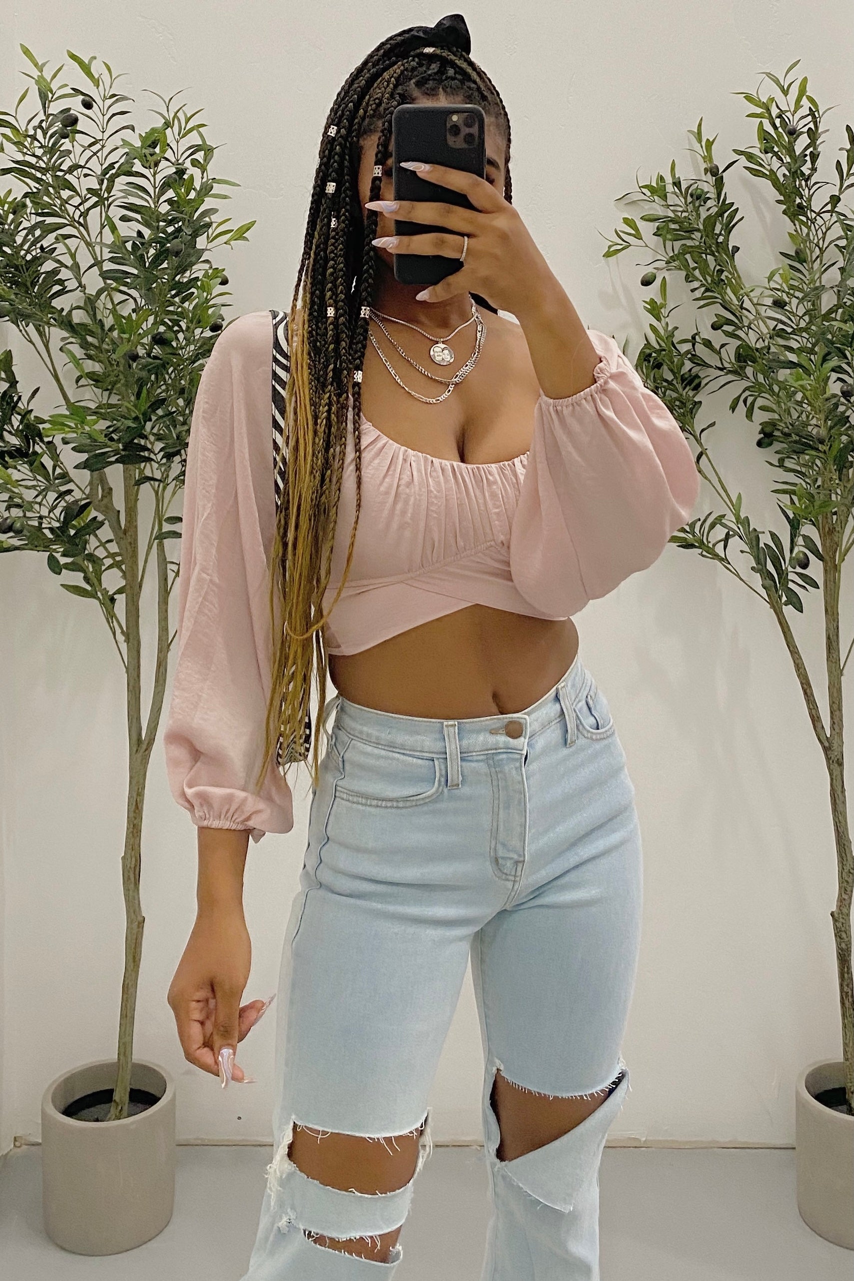 Shawna Long Sleeve Crop Top (Rose Pink)