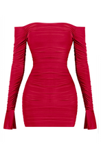 Load image into Gallery viewer, Vivienne Long Sleeve Ruched Dress (Red)