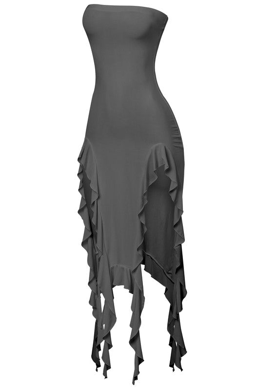 Raja Midi Ruffle Dress (Black)