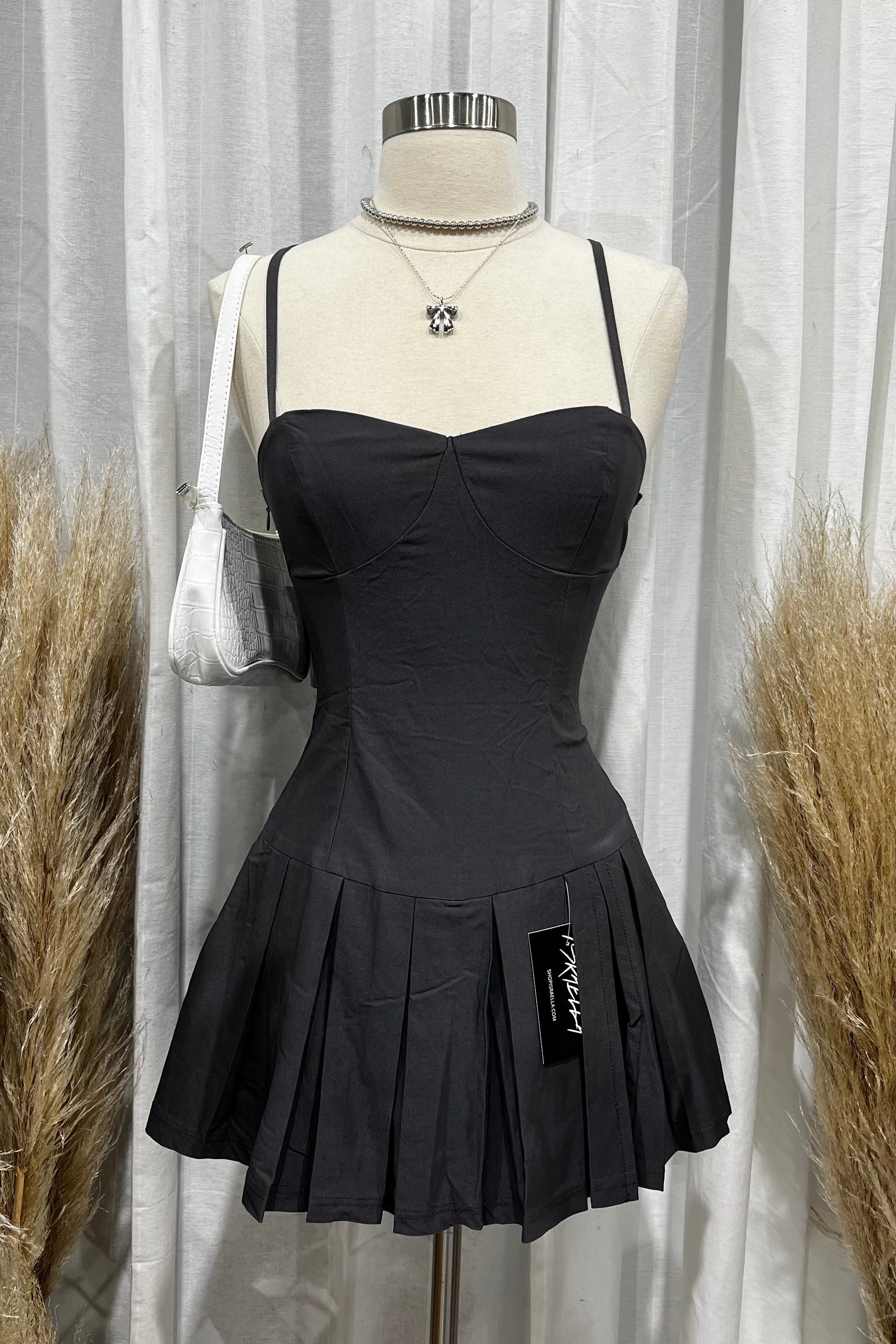 Miga Pleated Mini Dress (Grey)