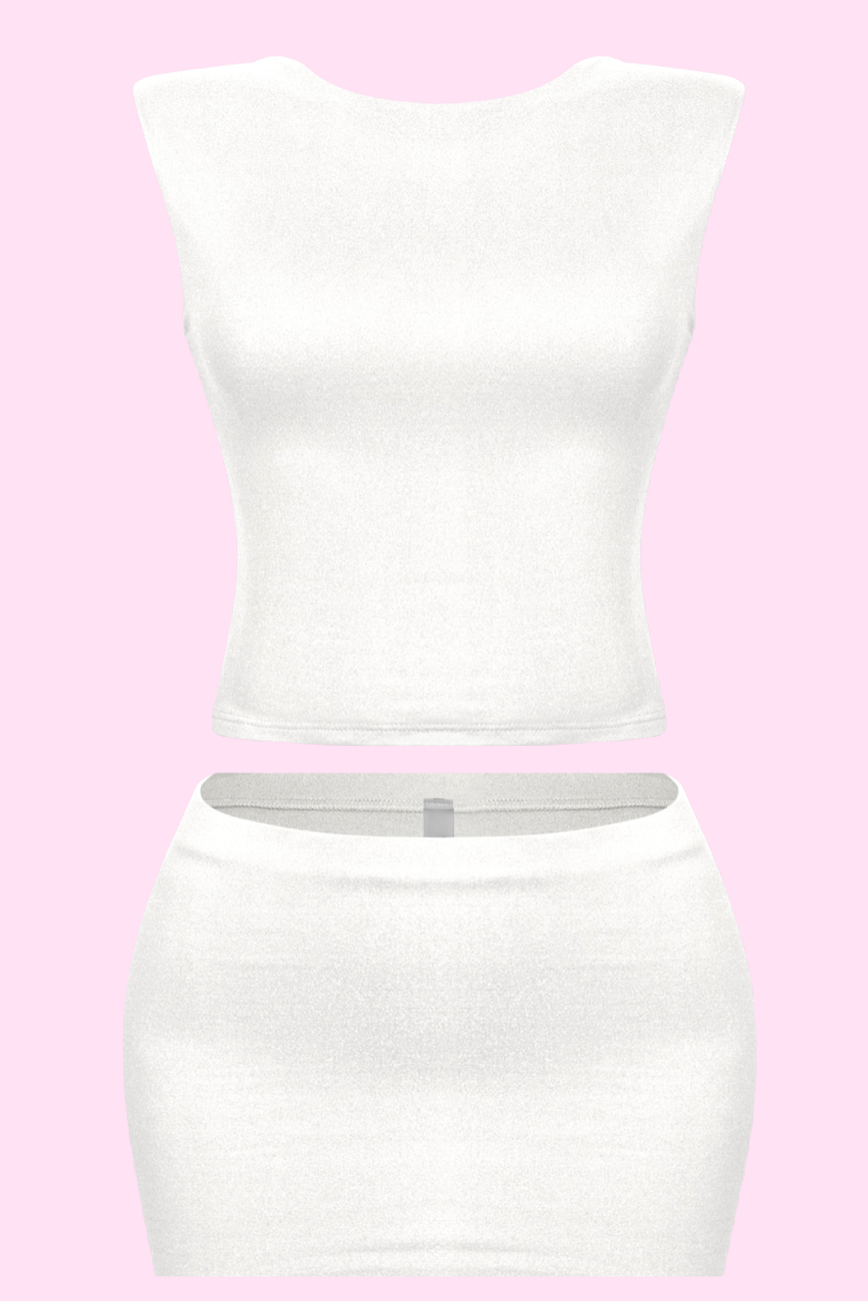 Dulce Open Back Mini Skirt Set (Off White)