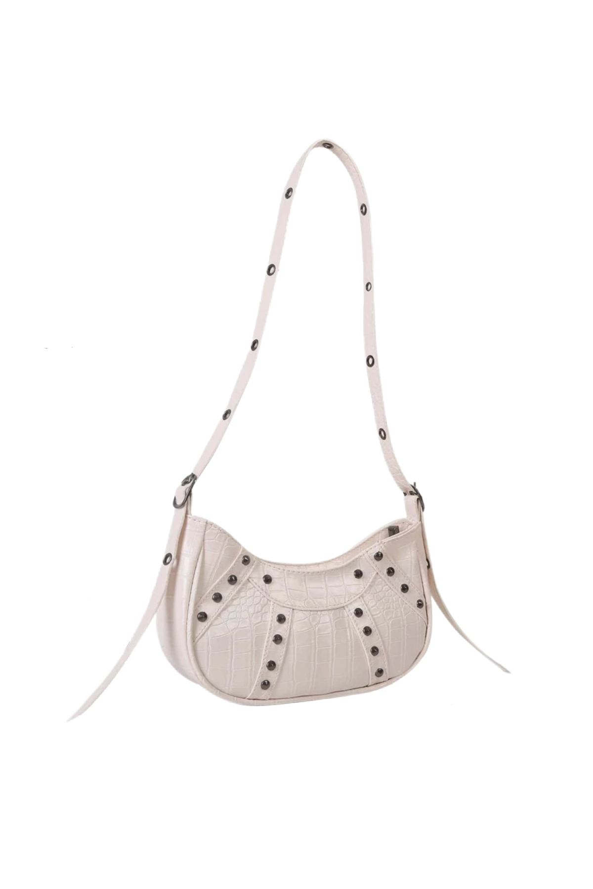 Runaway Studded Hobo Bag (Ivory White)