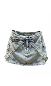 Luz Cargo Mini Belt Skirt (Light Wash Denim)