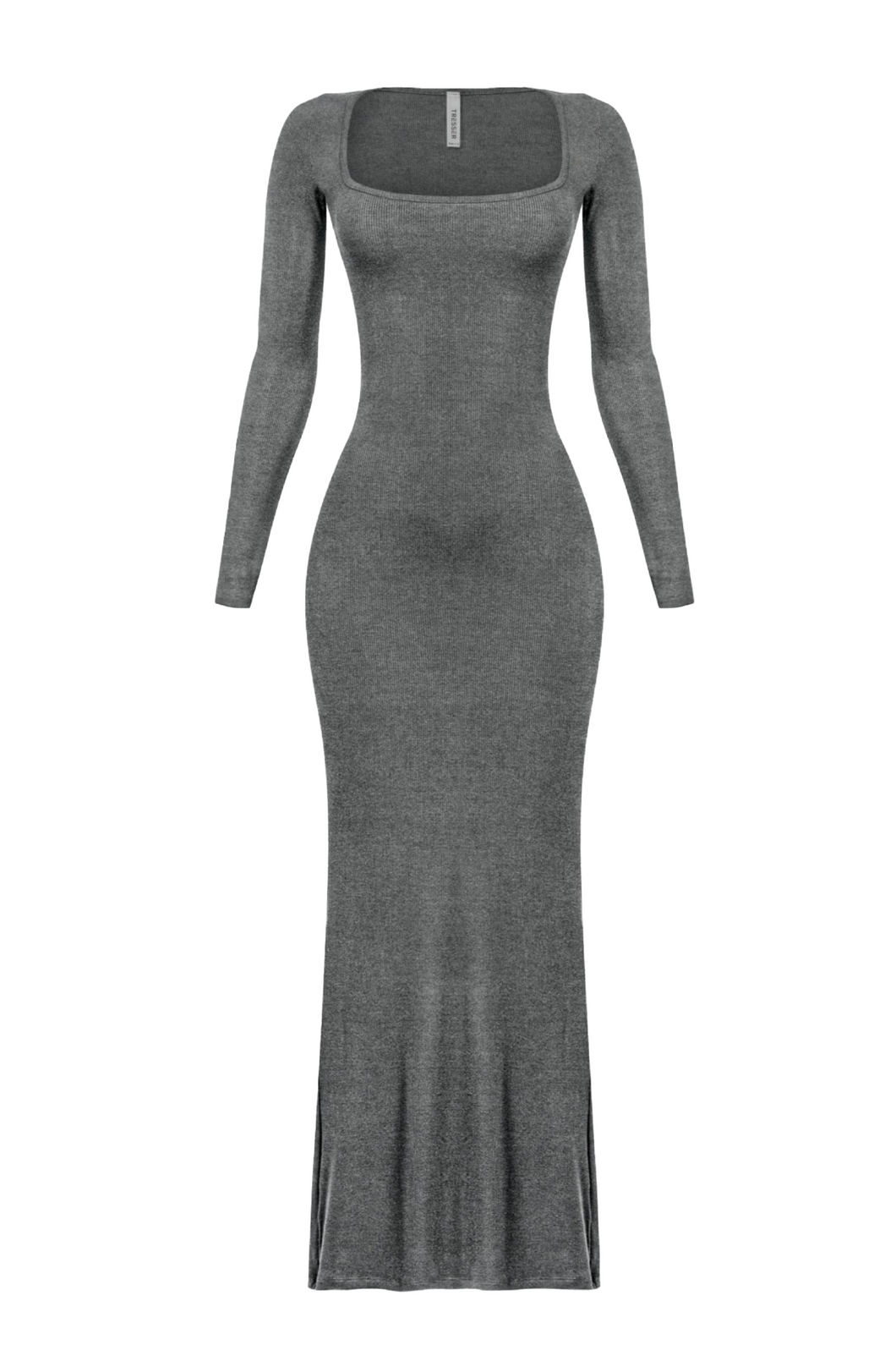 Kourtney L/S Ribbed Maxi Dress (Charcoal)