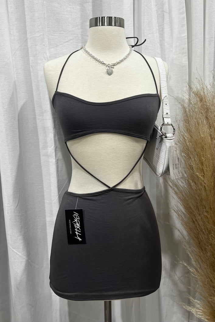 Bre Cutout Mini Dress (Charcoal Grey)