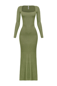 Kourtney L/S Ribbed Maxi Dress (Olive Green)