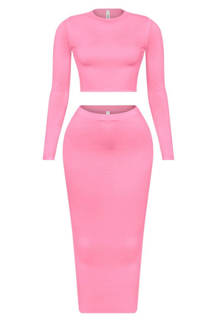 Harlin Long Sleeve Maxi Skirt Set (Pink)