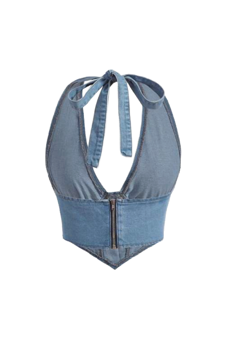 Hex Denim Halter Top (Blue Denim)