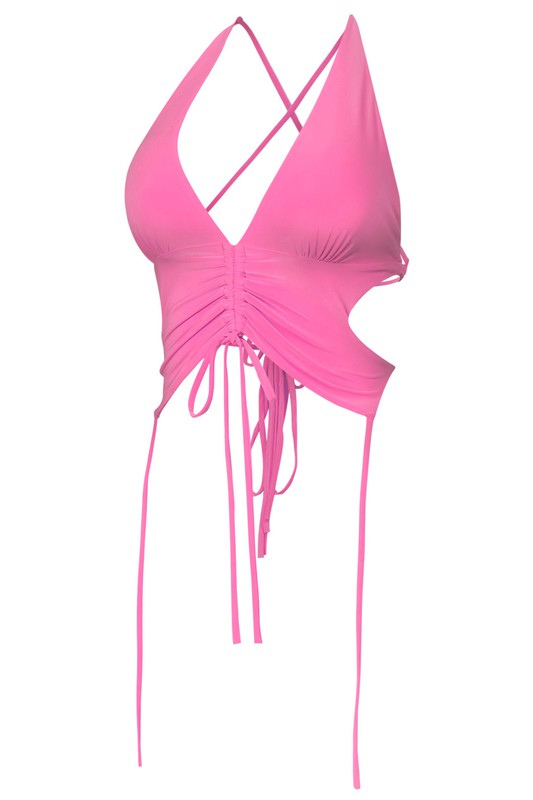 Geneva Open Back Halter Top (Hot Pink)