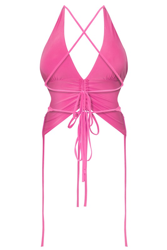 Geneva Open Back Halter Top (Hot Pink)