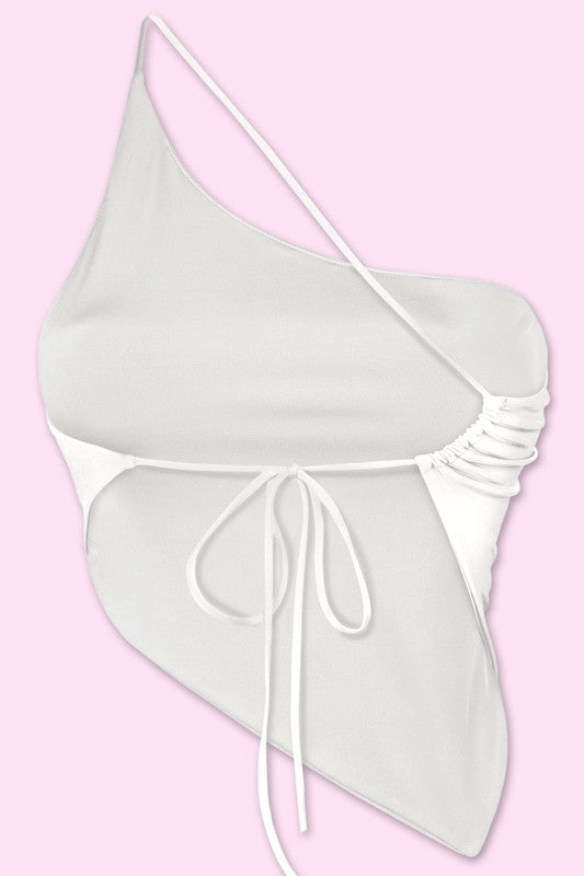 Glamorous Halter Asymmetrical Top (White)