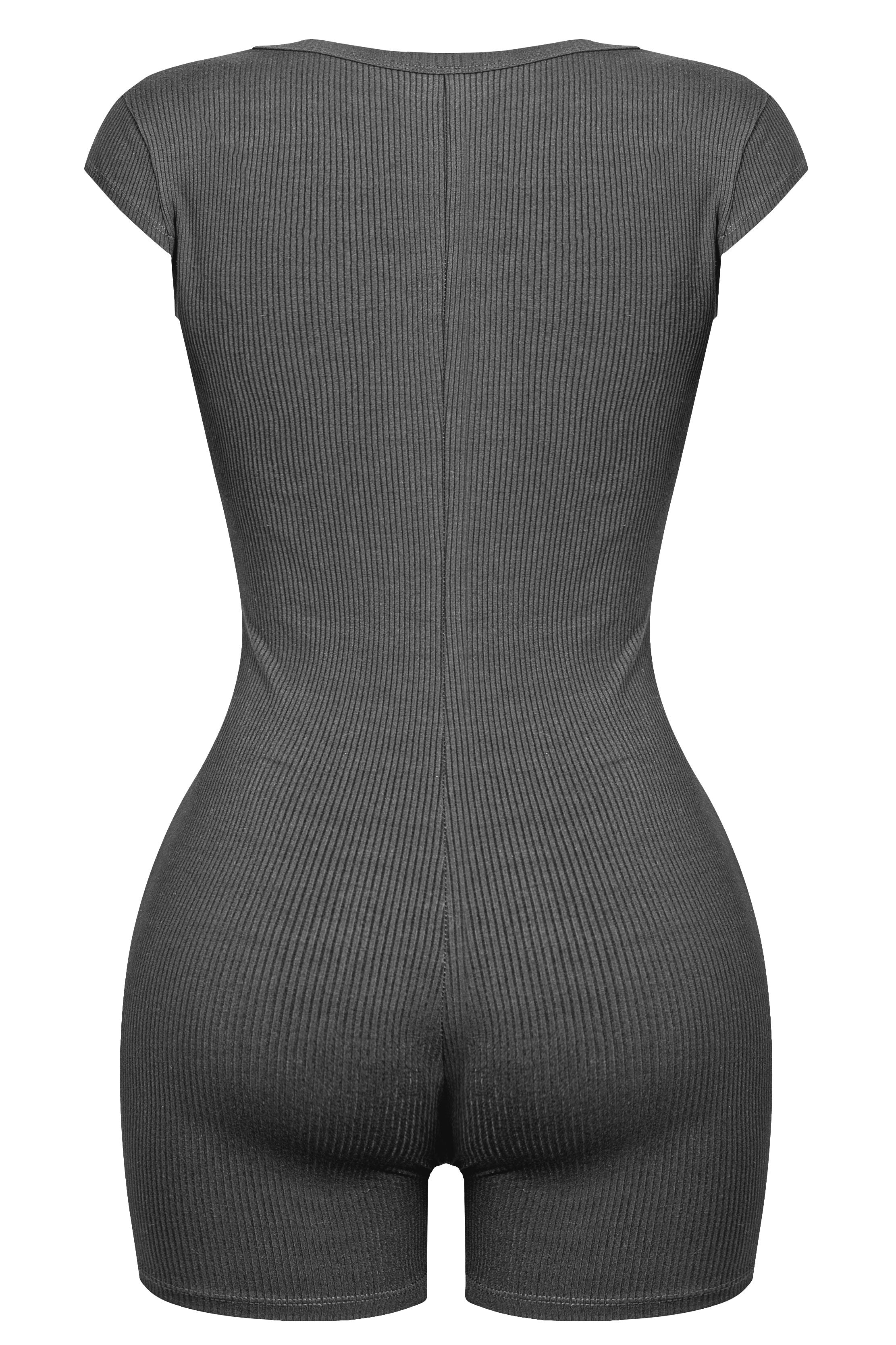 Arella Ribbed Scoop Romper (Black)