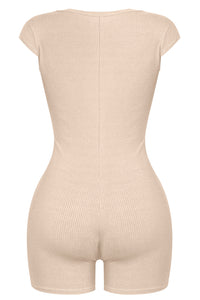 Arella Ribbed Scoop Romper (Sand Brown)
