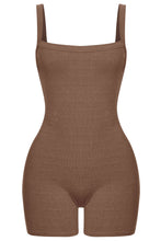 Load image into Gallery viewer, Ria Ribbed Open Back Romper (Chocolate Brown)