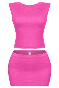 Dulce Open Back Mini Skirt Set (Fuchsia Pink)