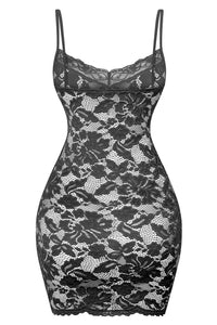 Noir Sheer Lace Mini Dress (Black)