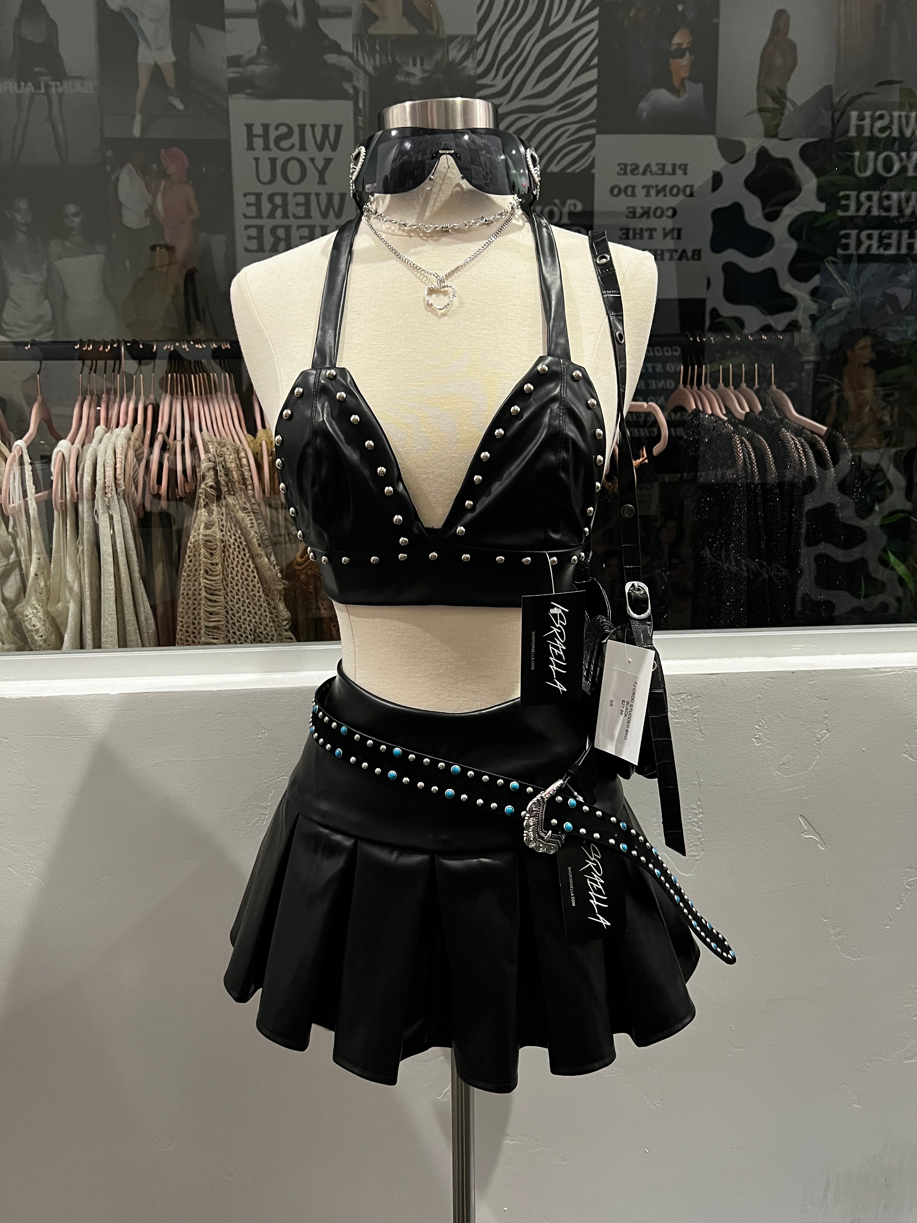Punked Studded Crop Top (Black)