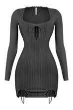 Load image into Gallery viewer, Michelle L/S Ribbed Mini Dress (Black)