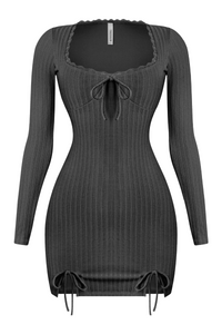 Michelle L/S Ribbed Mini Dress (Black)