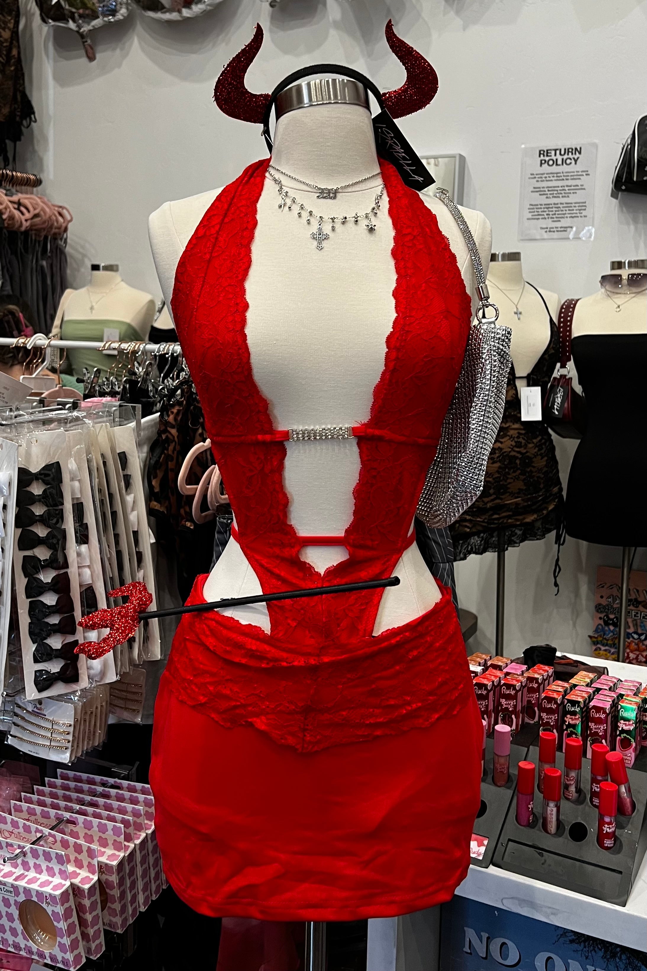 Inaya Deep V Mini Dress (Red)